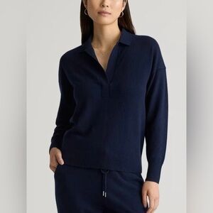 Quince Women’s Mongolian Cashmere Polo Sweater True Navy Blue Medium
